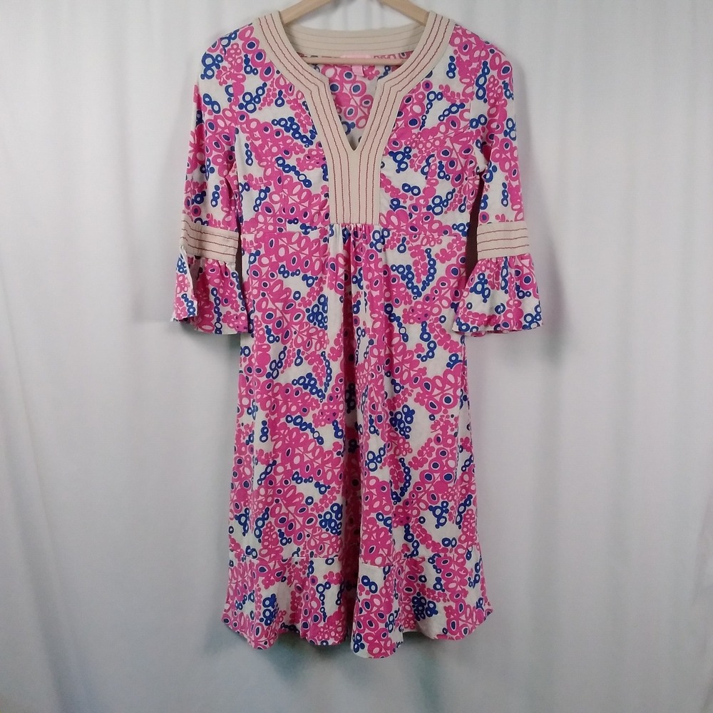 Lilly Pulitzer Womens XS Twyla Dress in Bouganville Frond Bell Sleeve Silk Blend